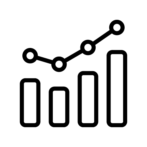 Flex CMO Graphique linéaire et icône de graphique à barres illustrant l'analyse des données et les tendances de croissance dans les stratégies de direction marketing.