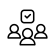 Flex CMO Icône représentant trois figures humaines, dont une en surbrillance et une coche au-dessus, représentant un individu sélectionné ou un CMO fractionnaire approuvé.